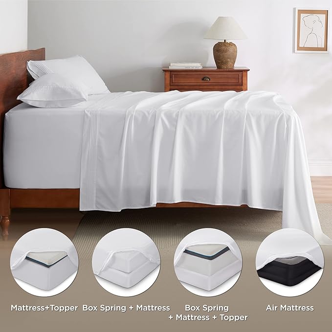 Bedsure Twin XL Sheets Dorm Bedding, GentleSoft Breathable Extra Long Twin Sheets & Pillowcases, Moisture Wicking Cooling, Deep Pocket Fits Mattress Up to 21 Inches Thick, White