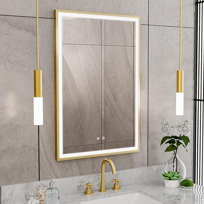 DreamLine Brilliance 36 in. H x 24 in. W Rectangular Light-up Mirror, Brushed Brass