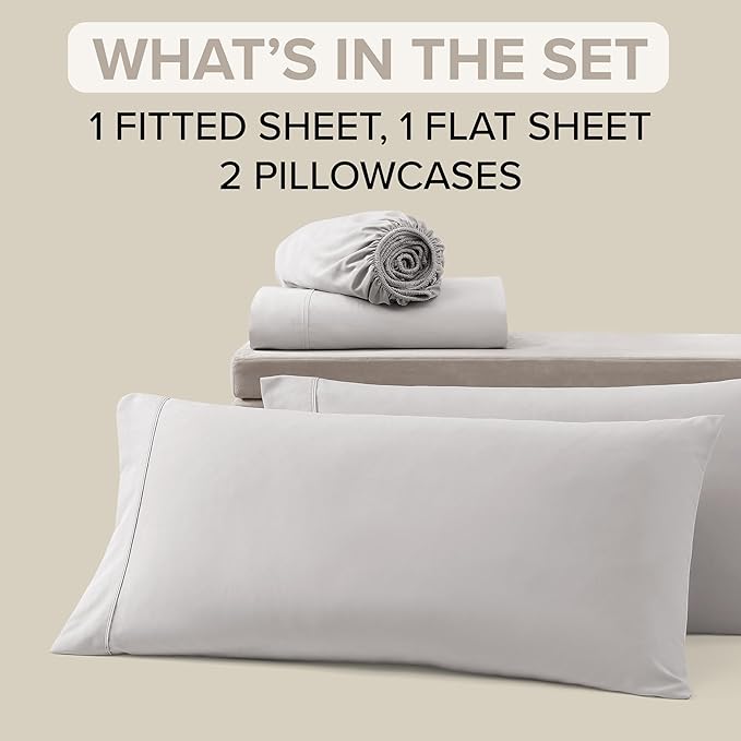 UGG King Sheet Set 4-Piece Luxury Cooling Sheets Deep Pockets Premium Bedding with 2 Pillow Shams Hypoallergenic Machine Washable Soft Lightweight Bed Set for Bedroom, King, Stone Grey (Hedi)