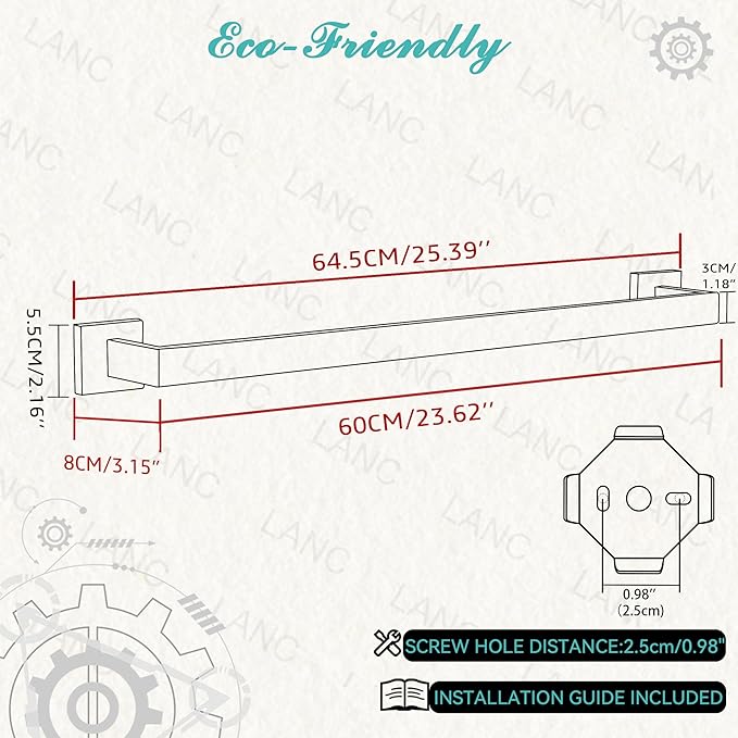 LANC ORB 24-Inch Towel Bar for Bathroom Kitchen Square Towel Rack, Total-26 Oil Rubbed Bronze Bath Towel Holder Wall Mounted Towel Hanger Towel Rod Stainless Steel Towel Rail, A8804ORB-6P1