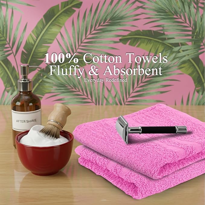 24 Pack Pink Hand Towels 100% Cotton Spa Towel – 16x27 inches Highly Absorbable Facial Towels Gym, Hair, Face, Bulk Small Towels (Not Bleach Proof)