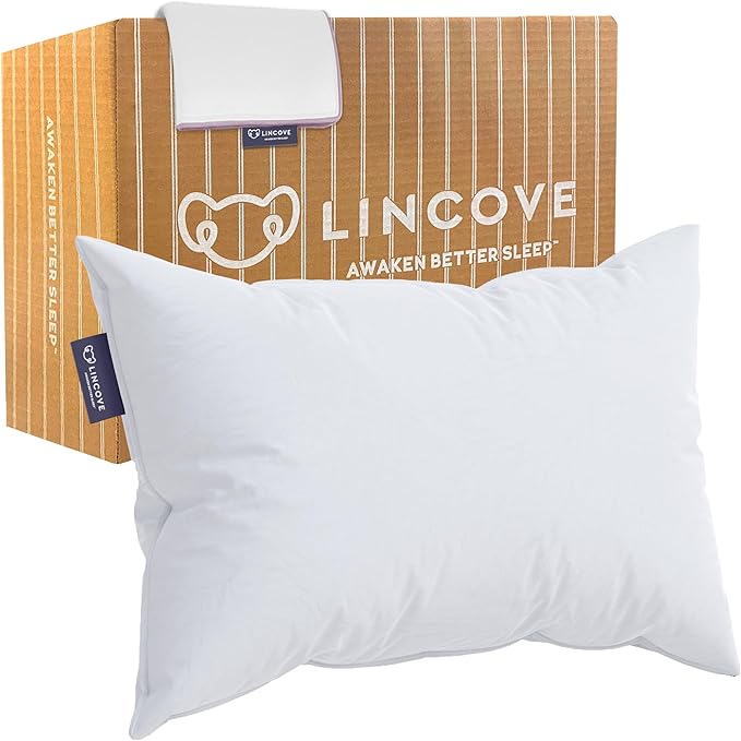 Lincove Recreation Sleeping Pillow, Filled with Premium Down, 600 Fill Power – Includes A Pillow Protector, 400 Thread Count Pillow Shell, King - Firm, 1 Pack