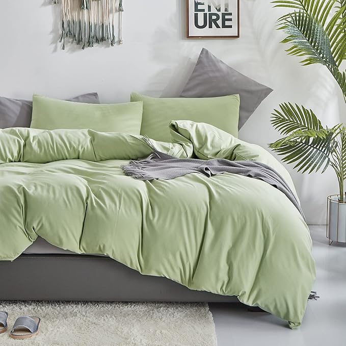KAREVER Sage Green Comforter Set Full Bedding Set Lightweight Women Soft Durable Light Mint Green Blanket 3 PCs Men Full Size Sage Green Breathable Bed Comforter Set