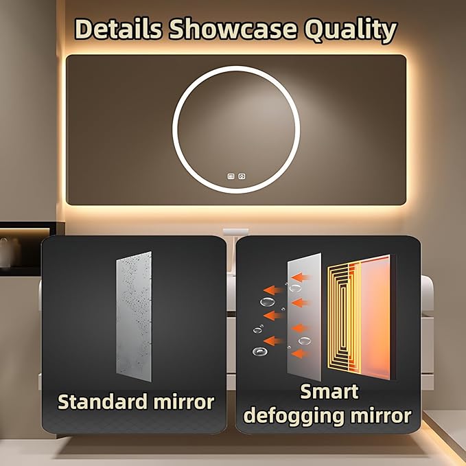 64IN Bathroom Vanity with Sink - Bathroom Cabinet Set has 2 Drawers & Overflow Hole Wall Mounted | LED Practical Defogging Mirror, Open Compartments, Seamless Rock Slab Basin (Coffee)