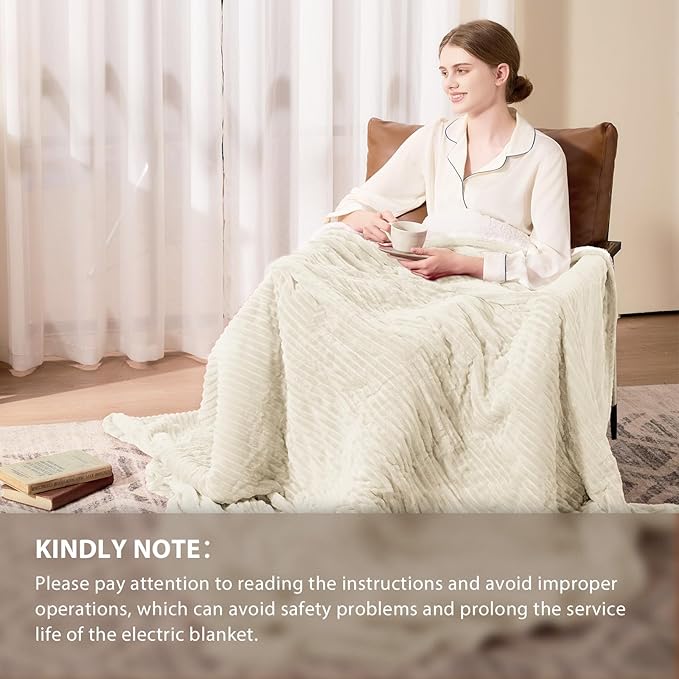 Homemate Electric Heated Blanket Full Size - 72"x84" Heating Blanket Full Size 1/2/4/6/8 Hours Auto-Off 10 Heat Level Over-Heat Protection Soft Flannel Sherpa ETL Certification