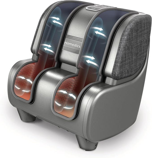 Homedics Deluxe Foot Massager & Calf Massager with Gentle Warmth, Rolling & Compression Massage, Adjustable Tilt, Washable Liners, 4 Programs, 3 Intensity for Muscle Relief and Post-Workout Recovery