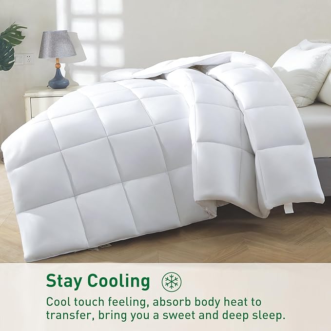 100% Viscose Made from Bamboo Comforter for Hot Sleepers- Breathable Cooling Silky Soft Duvet Insert Full Size-with 8 Corner Tabs- All Season Comforter (86x82 Inches, White)