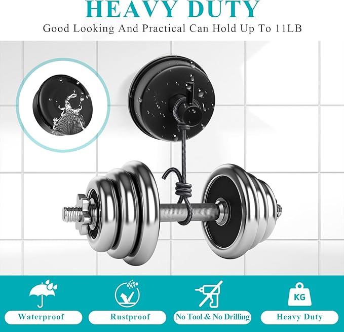 5 Piece Suction Cup Bathroom Accessories Set, Adjustable 12-21 Inches Suction Cup Towel Bar Towel Racks, Robe Towel Hooks Toilet Paper Holder for Glass Shower Door Bathroom Matte Black