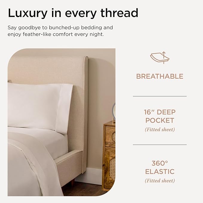 Threadmill Luxury 800 Thread Count California King 100% Cotton Sheets - Hotel White Sateen Weave Bed-Sheets, Better Than Egyptian Cotton, 4 Pc Solid Bed Set, Fits 16" Deep Pocket