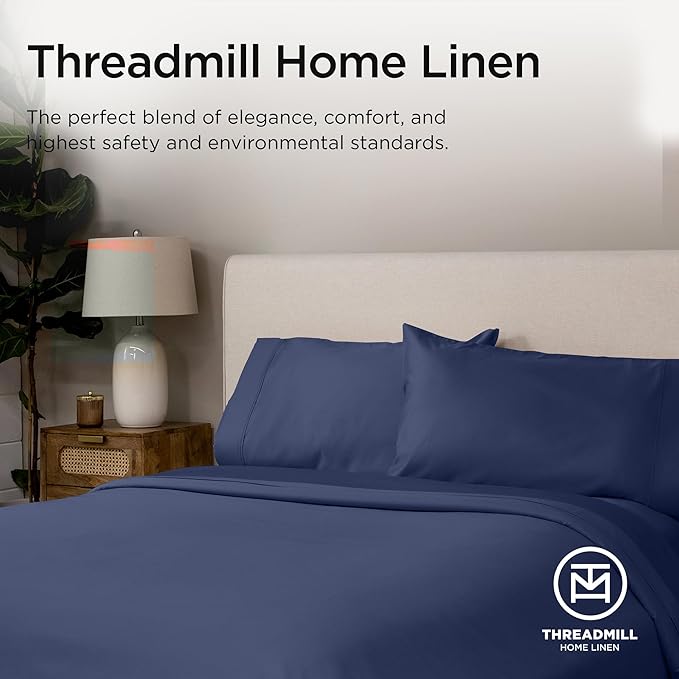 Threadmill Luxury Full Size Sheets for Full Size Mattress, 1000 Thread Count Supima Cotton Sheets for Full Mattress, 5-Star Hotel Quality 4 Piece Bed Sheet with Extra Deep Pocket, Folkstone Blue