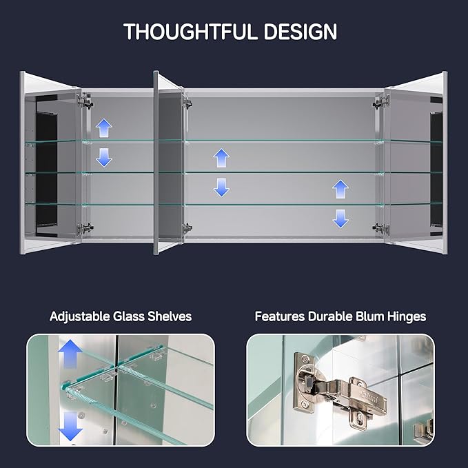 Medicine Cabinet 60" x 30", Bathroom Medicine Cabinet with Mirror, Recessed Medicine Cabinets with Adjustable Shelves, Soft-Closing Door, and Aluminum Alloy Frame - Reverse Installation, Silver