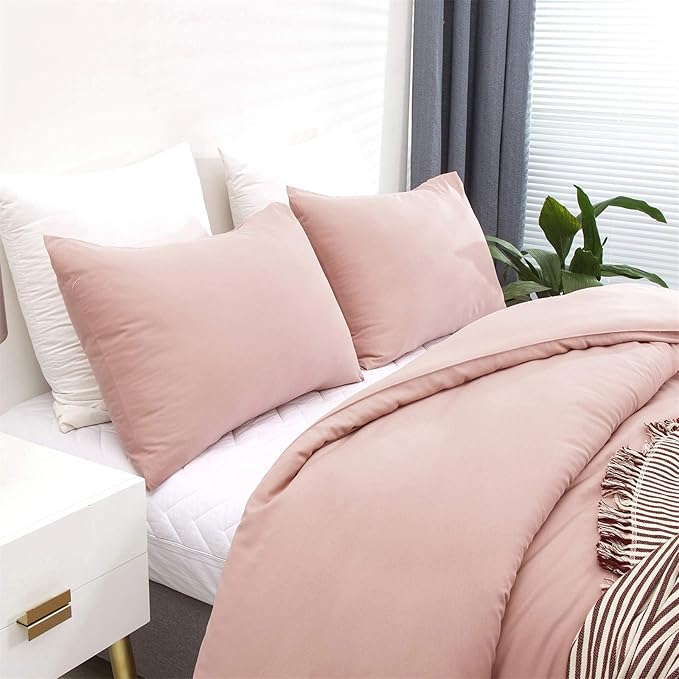 Cottonight Pink Comforter Set Queen Women Girls Blush Pink Bedding Set Full Quilts Blanket Solid Color Dusty Rose Comforter Set