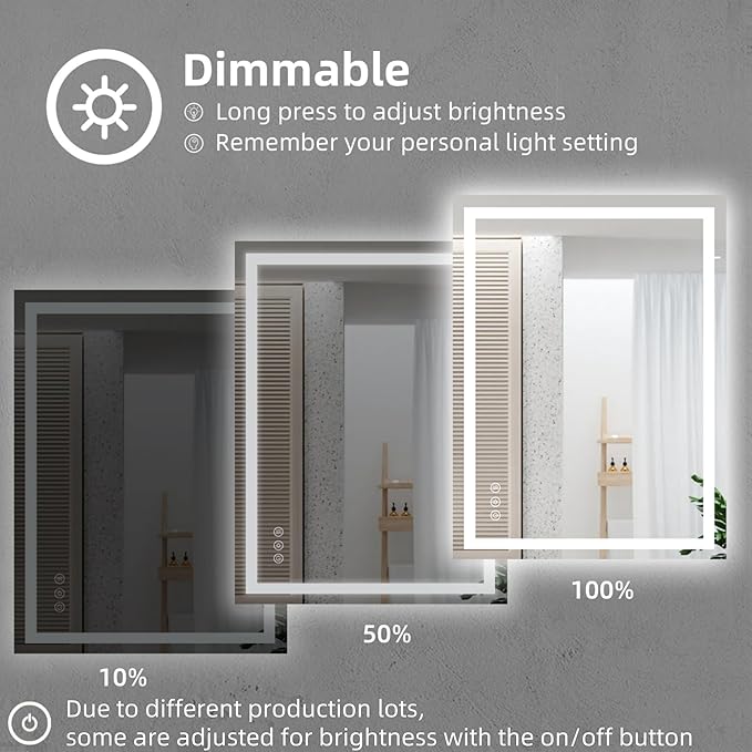 LED Bathroom Mirror with Backlit & Front Light, 48"x24" Anti-Fog, Memory Function, Dimmable Color & Brightness,CRI90+, IP54 Waterproof, Horizontal/Vertical, Wall Mounted