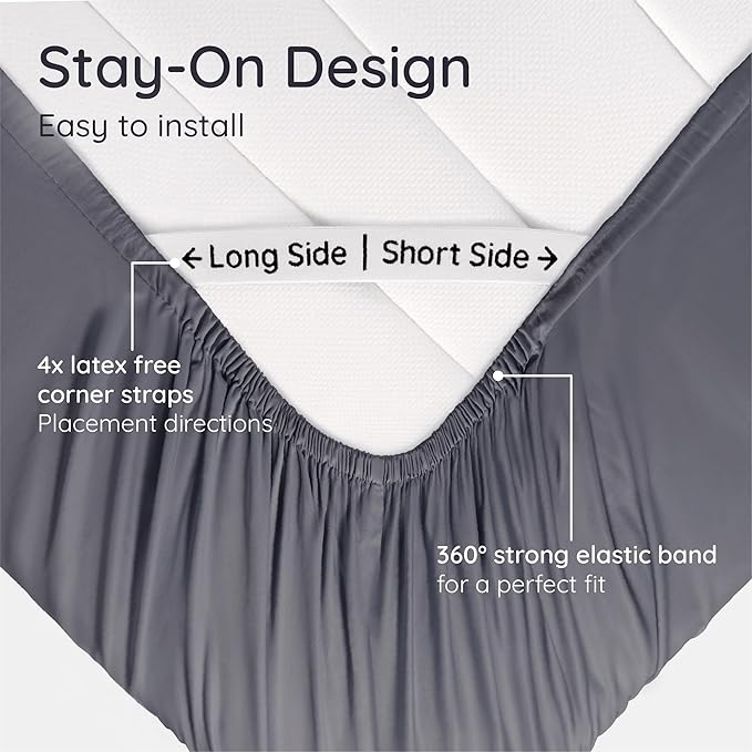 Bambaw 100% Viscose Derived from Bamboo Fitted Sheet Twin Size, Cooling Fitted Sheet with Corner Straps, Twin Mattress Fitted Sheet Only, 15’’ Deep Pocket Single Fitted Sheet Twin Size (Charcoal)