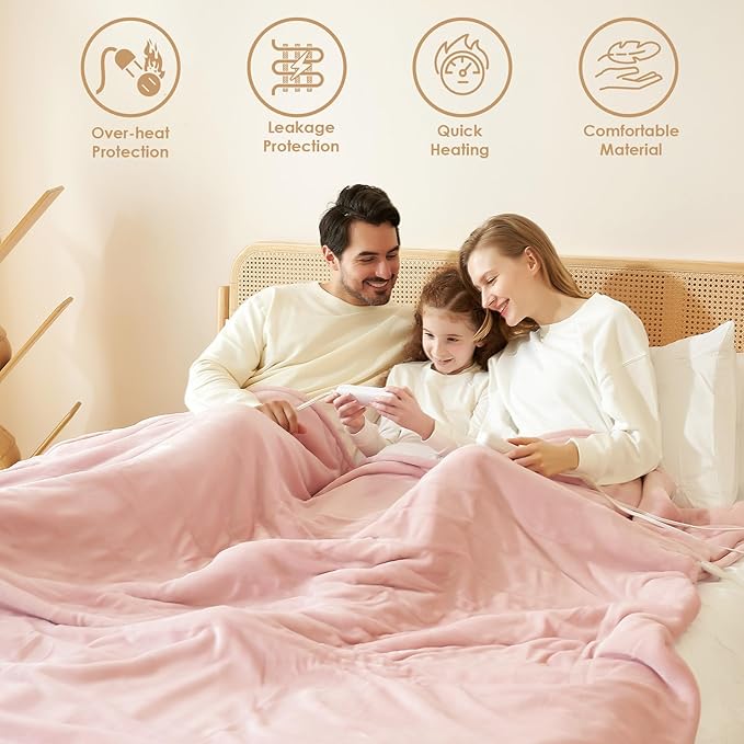 EHEYCIGA Heated Blanket Electric Queen Size - 9 Heating Levels, 10 Hour Auto Off, Soft Cozy Sherpa, Dual Control, 84 x 90 Inches