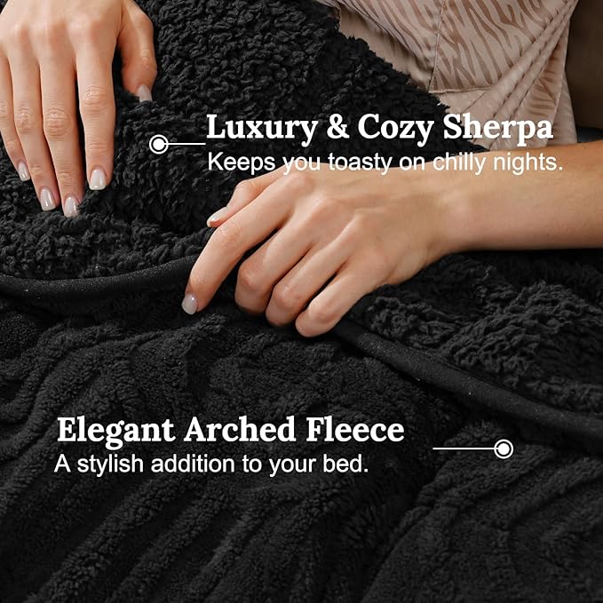 Sherpa Fleece Adult Weighted Blanket Great for Sleep, 20 lbs Dual Sided Soft Fuzzy Heavy Blankets for Couch Bed Sofa, Cozy Warm Fluffy Arched Jacquard Throw for Winter (Black, 60" x 80", 20 Pounds)