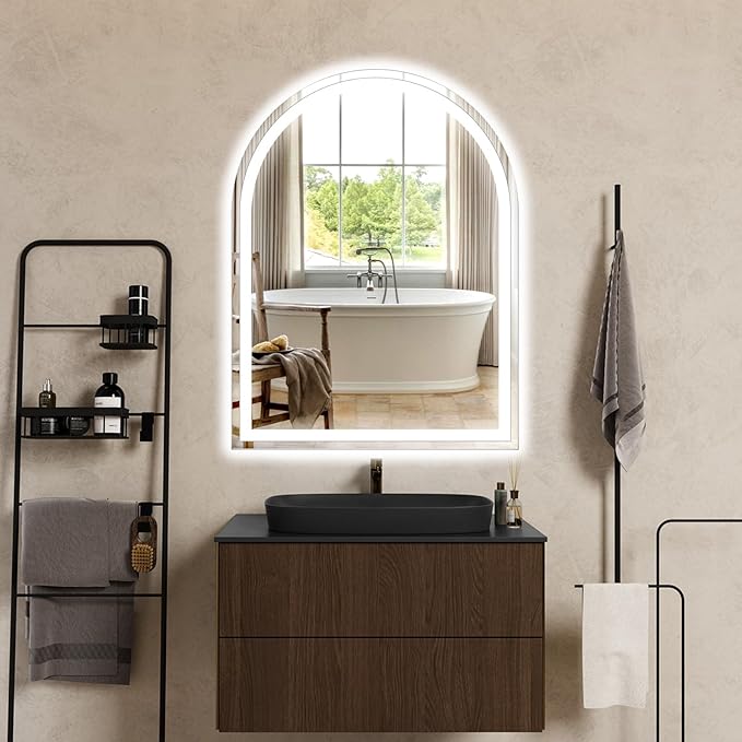 LED Bathroom Mirrors with Lights 30"x34" Arched Mirror for Wall,Led Vanity Mirror, Anti-Fog,LED Mirrors with Front Light and Backlit, Anti-Fog, Dimmable, 3 Color, Shatterproof, Touch Sensor