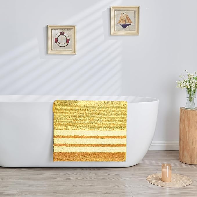 CozeCube Bath mats for Bathroom Non Slip, Fluffy Absorbent Microfiber Bath mat Washable, Aesthetic Bathroom Rugs, Large Harvest Gold Striped Bath mat, Harvest Gold, 36" x 24"