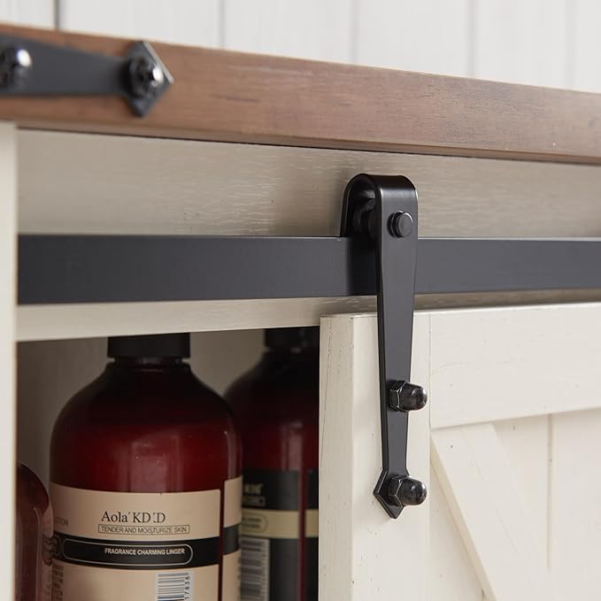 RedLemon Farmhouse Over The Toilet Storage Cabinet, 68" Tall Bathroom Cabinet with Sliding Barn Doors & Adjustable Shelves, Rustic Antique White