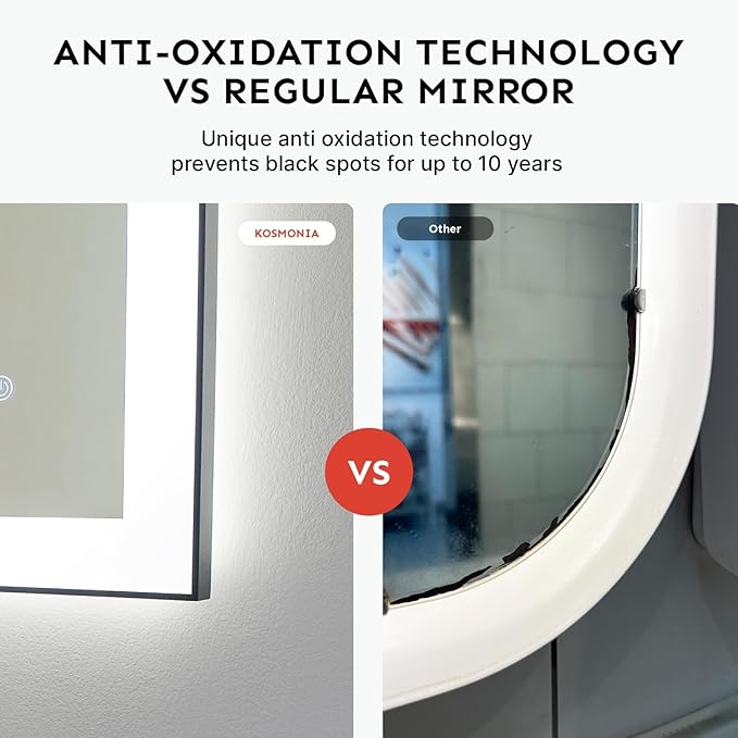 28x36'' LED Bathroom Mirror w/Light, Aluminum Frame, Dimmable Front & Backlit, Anti-Fog, Distortion Free, Light Memory, Tempered & Shatter-Proof Wall Mounted Vanity Silver Coating Mirror