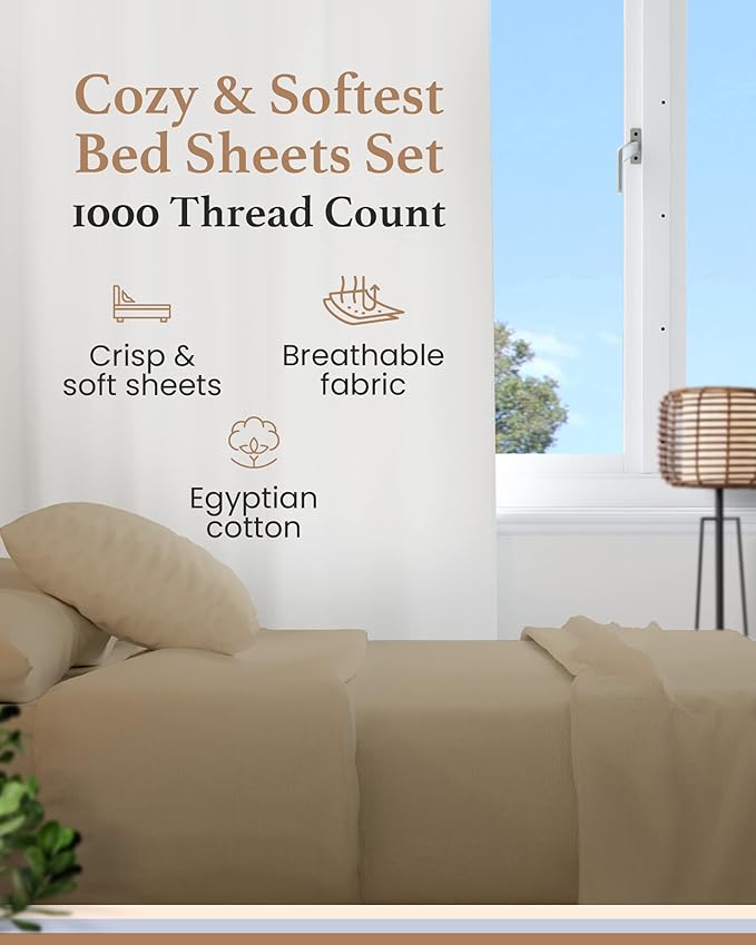 Good Sleep Bedding King Bed Sheet Set - 4 Pc, Egyptian Cotton Sheets, Hotel Style Sheets King Size Deep Pocket, Fits Upto 16 Inch, Soft & Breathable Sheet & Pillowcase Sets - Taupe