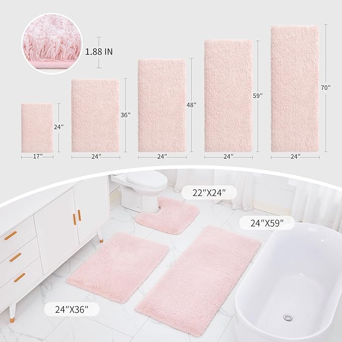 Pink Bathroom Rug 24x36 Non Slip Fluffy Bath Mat for Bathroom Floor Washable Plush Luxury Bath Rug for Tub Soft Shaggy Absorbent Shower Sink Mat