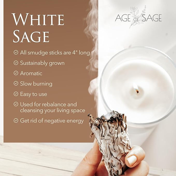 White Sage Smudge Sticks 4" Long - Stress Relief Dried Sage Incense Sticks - Burning Sage Sticks Bundle for Cleansing House Negative Energy - Hand Wrapped White Sage Incense Sticks - 6pk