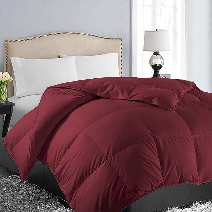 EASELAND Oversized Queen Down Alternative Comforter - Quilted Duvet Insert for All Seasons, Soft Lightweight with Corner Tabs, Summer Winter Warm Bedding, Burgundy 98×98 Inches