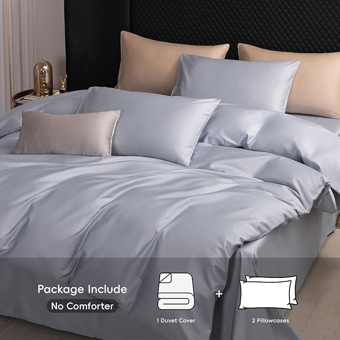 MooMee Duvet Cover Set 100% Extra Long Staple Cotton 600 Thread Count Silky Sateen Smooth Luxury Soft Breathable Durable Hotel Quality Bedding, 3 Pieces (Pale Blue, King 104"x90")