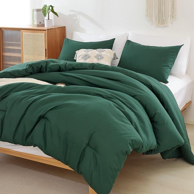 ROSGONIA California King Comforter Set Emerald Green, 3pcs (1 Boho Dark Forest Green Cal King Comforter & 2Pillowcases), Oversized Blanket Quilt