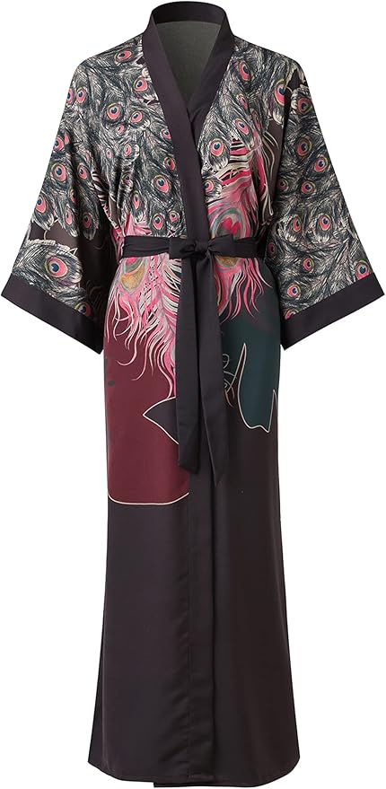 Ledamon Women's Kimono Long Robe - Classic Floral Bathrobe Nightgown