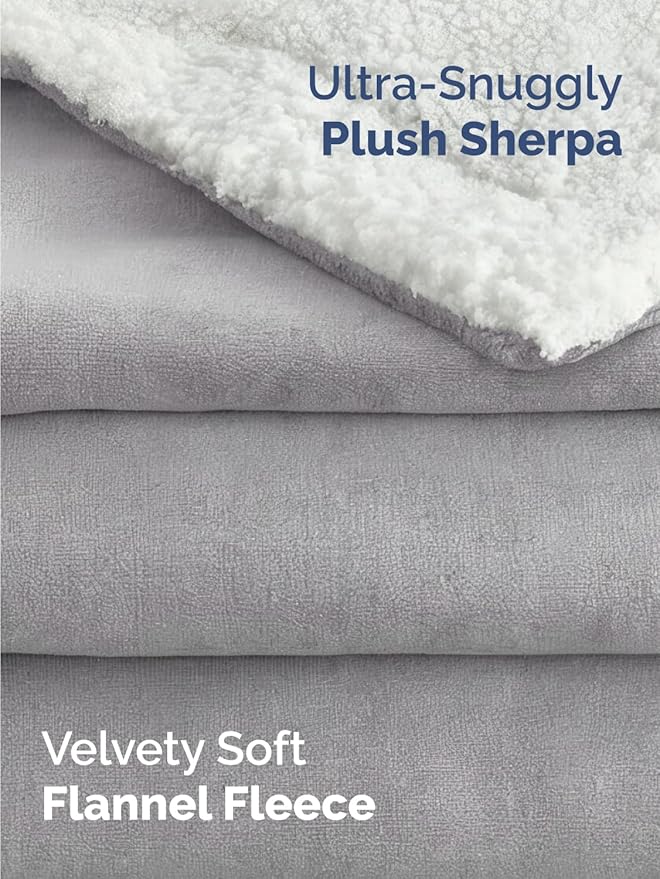 Sherpa Fleece Blanket Queen Size - Reversible Sherpa Fleece Queen Blanket - Super Soft Double Sided for Bed, Sofa, Couch - Thick, Warm, Fuzzy & Plush - Luxurious Bedding for Winter - Grey, 90" x 90"