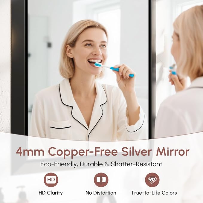 USHOWER Black Bathroom Mirrors for Over Sink, 24x36 Inch Beveled Rectangular Bathroom Vanity Mirror, Brushed Thick Aluminum Framed, Anti-Rust, 4mm Copper-Free Silver Wall Mirror