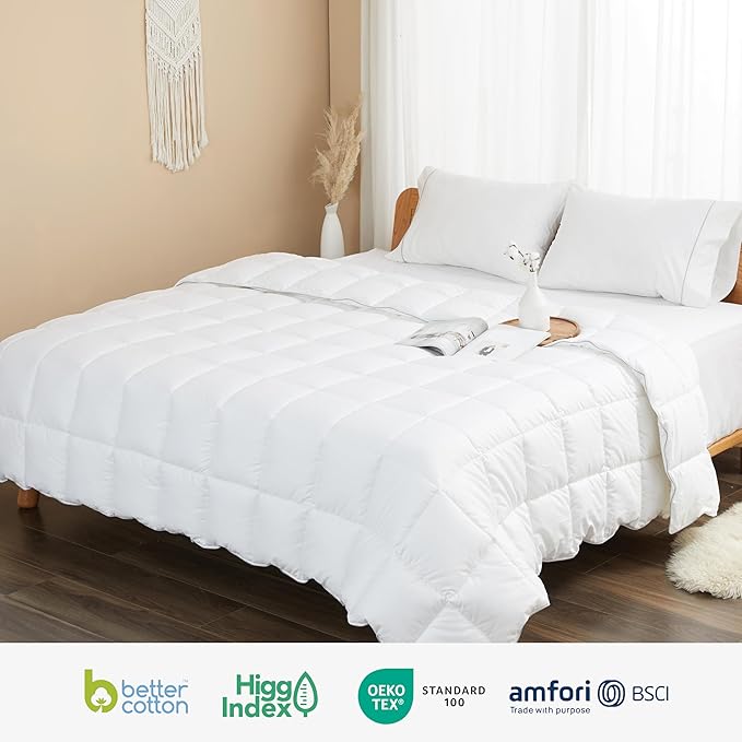sunflower Full Size White Comforter Lightweight Down Alternative Filling 100% Cotton Shell Bedding Full Comforter Blanket for Hot Sleepers with Corner Tabs Soft Breathable Machine Washable