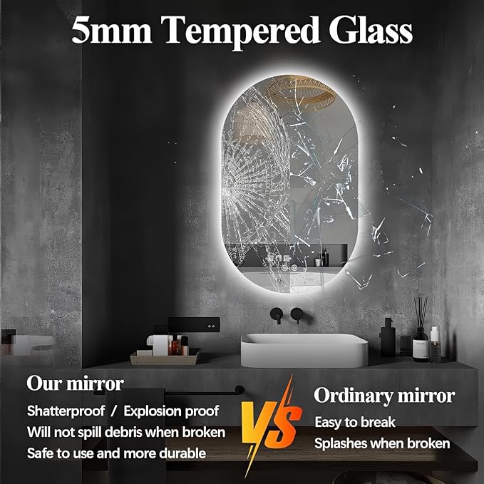 Niccy Oval LED Bathroom Vanity Mirror, 55x28inch Frameless Backlit Mirror with Light, Smart Anti-Fog Waterproof Mirror with Memory Function Dimmable Lighted Mirror