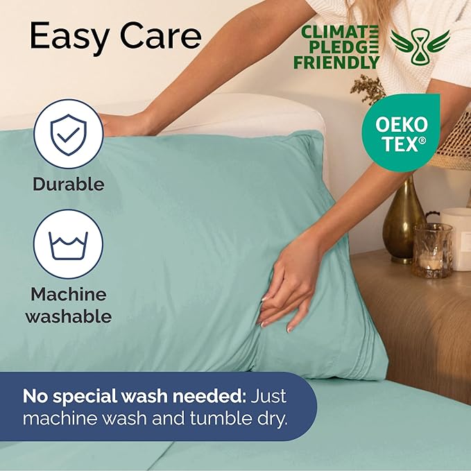Queen Size 4 Piece Sheet Set - Extra Soft, Breathable & Cooling Sheets - Hotel Luxury Durable Bed Sheets for Women & Men - Deep Pockets, Easy-Fit & Wrinkle-Free Sheets - Light Teal Oeko-Tex Bed Sheets
