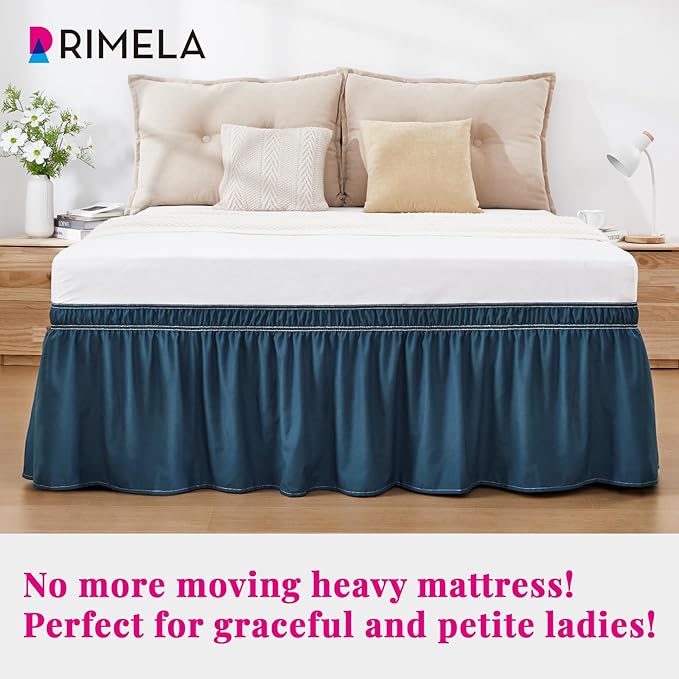 RIMELA Dark Teal Bed Skirt King Size 15 Inch Drop, Wrap Around Elastic Bedskirt, Dust Ruffle for Adjustable Bed Base Machine Washable Easy to Install Bed Skirts