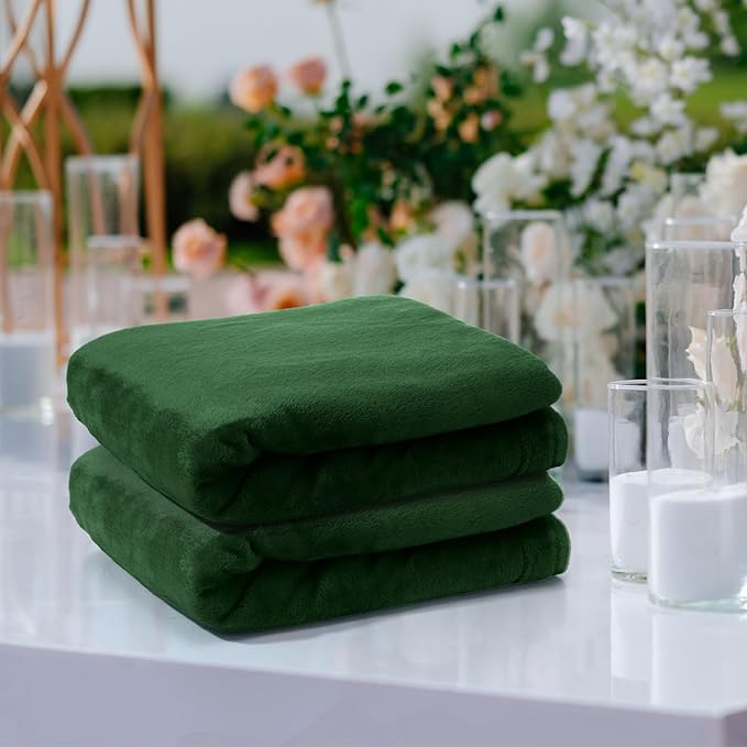 Tinideya 12 Pcs Flannel Fleece Throw Blanket Bulk 50 x 60 Inch Soft Fleece Blanket Warm Throw Blanket Coral Blankets for Couch Sofa Home Wedding Gifts Season (Dark Green)