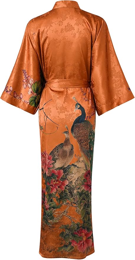 Ledamon Women's Kimono Long Robe - Classic Floral Bathrobe Nightgown
