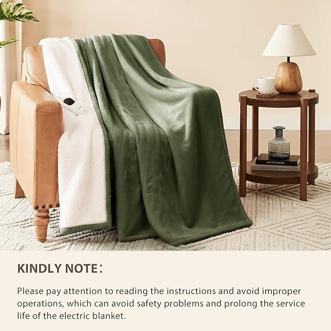 Homemate Electric Heated Blanket Full Size - 72"x84" Heating Blanket Full Size 1/2/4/6/8 Hours Auto-Off 10 Heat Level Over-Heat Protection Flannel Sherpa ETL Certification