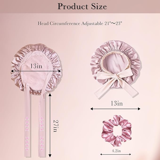 Chloven Mulberry Silk Bonnet for Sleeping Women - Larger Double Layer Silk Hair Wrap Bonnet for Curly Long Hair with Tie Band