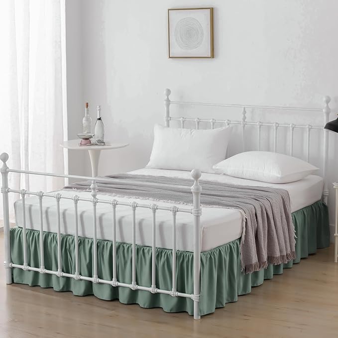 Bed Skirt Full Size Ruffled Bed Skirts with Split Corners, 14 Inch Drop Dust Ruffle Bed Skirt with Platform, Sage Green, 14" Full