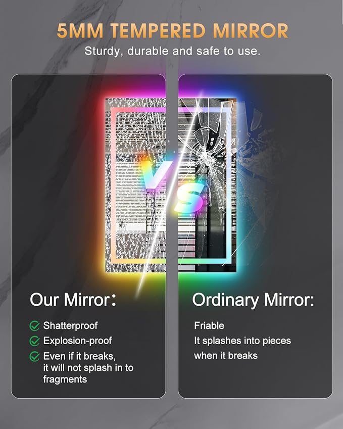 oneup 24x32'' RGB Bathroom Mirror with Lights,RGB Color Changing LED Bathroom Mirror for Wall,Lighted Vanity Mirrors,Dimmable,Anti-Fog,IP54 Waterproof