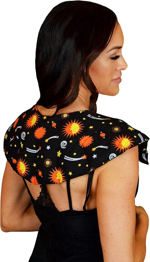 Nature's Approach Herbal Neck Wrap Microwavable Shoulder Wrap Cotton Organic Heating Pad - Cold Therapy Pain Relief for Muscle Tension Stress Reduction (Shoulder Wrap Celestial Black)