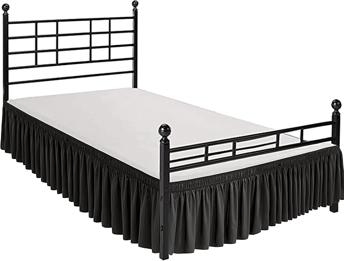 Biscaynebay Wrap Around Bed Skirts with Split Corners for Full Beds 18" Drop, Black Adjustable Elastic Dust Ruffles Easy Fit Wrinkle Resistant Silky Luxurious Fabric Machine Washable