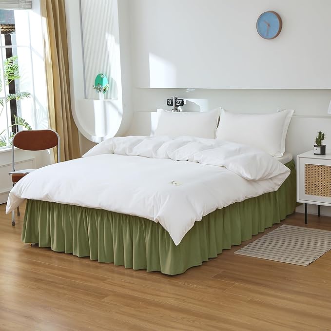 MEILA Full Bed Skirt, Wrap Around Ruffle Bed Skit for Full Beds with 18 inch Drop, Elastic Dust Ruffles Easy Fit Wrinkle & Fade Resistant, Sage
