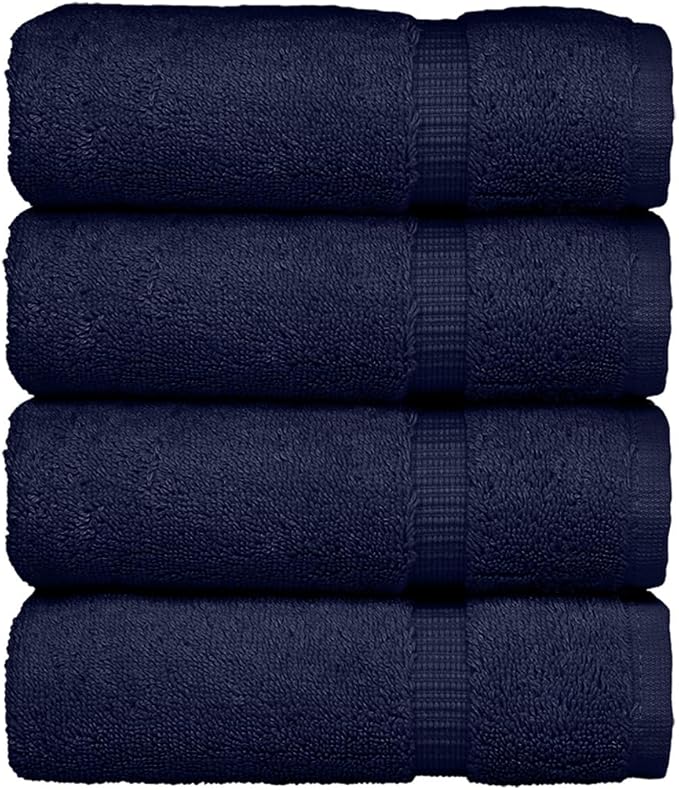 Luxury Hotel & Spa Ultra Soft Hand Towels 100% Turkish Cotton - Navy - Set of 4