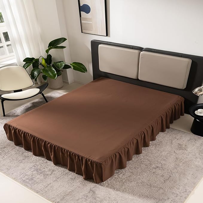 Brown Bed Skirt Twin Size Ruffled Bed Skirt with Split Corners, Twin Bed Skirt 14 Inch Drop,Twin Size Bed Skirt Brown for Ruffled Bed Skirt with Split Corners, Bed Skirt Twin Size