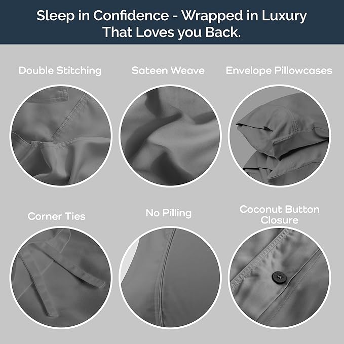 Olive + Crate Tencel Eucalyptus Cooling Duvet Cover Set - Hypoallergenic, Lyocell Tencel Duvet Cover - Soft, Temperature Regulating with Hidden Button Closure & Corner Ties - King Size [Stone Gray]