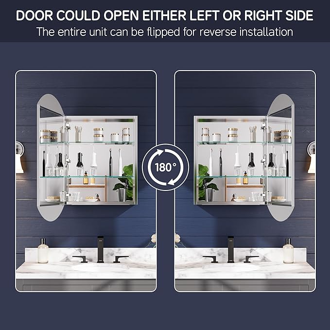 Medicine Cabinet 20" x 32", Bathroom Medicine Cabinet with Mirror, Recessed Medicine Cabinets with Adjustable Shelves, Soft-Closing Door, and Aluminum Alloy Frame - Reverse Installation, Silver
